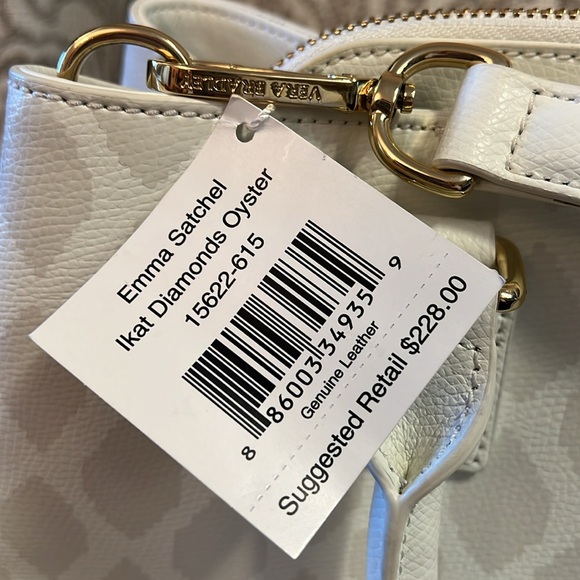 Like NEW Vera Bradley Emma Satchel in Ikat Diamonds Oyster all Genuine Leather - Picture 12 of 12